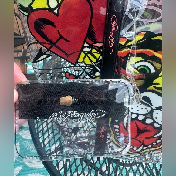 Ed Hardy NWT Transparent Tote with Tiger and Black Straps Link Letters on Straps - Picture 5 of 12
